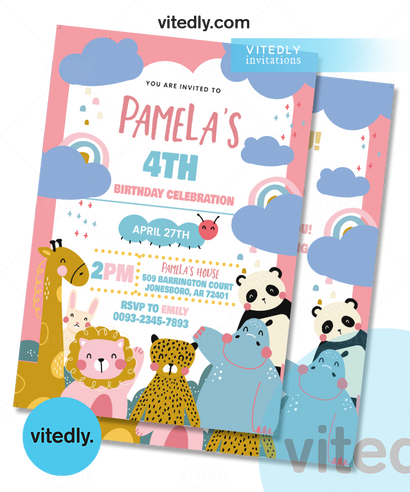 Party Animals Birthday Invitation | Wild One Animals Invitation