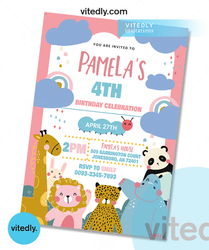 Party Animals Birthday Invitation | Wild One Animals Invitation