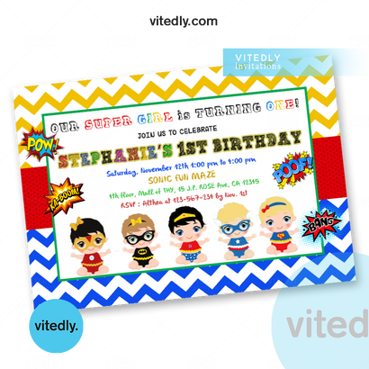 Superhero Babies Birthday Invitation | baby Superhero Invitation