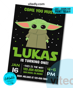 Editable Baby Yoda Birthday Invitation | Editable | INSTANT DOWNLOAD