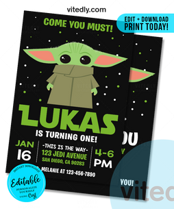 Editable Baby Yoda Birthday Invitation | Editable | INSTANT DOWNLOAD