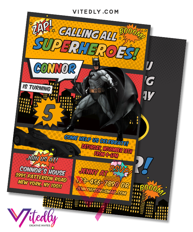 Batman Party Invitation with Free Thank You Card, Batman Party Invite