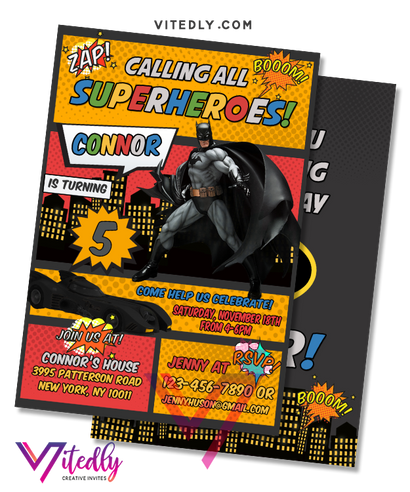Batman Party Invitation with Free Thank You Card, Batman Party Invite