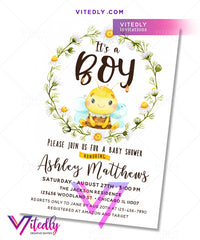 Bee Baby Shower Invitation it's a boy
