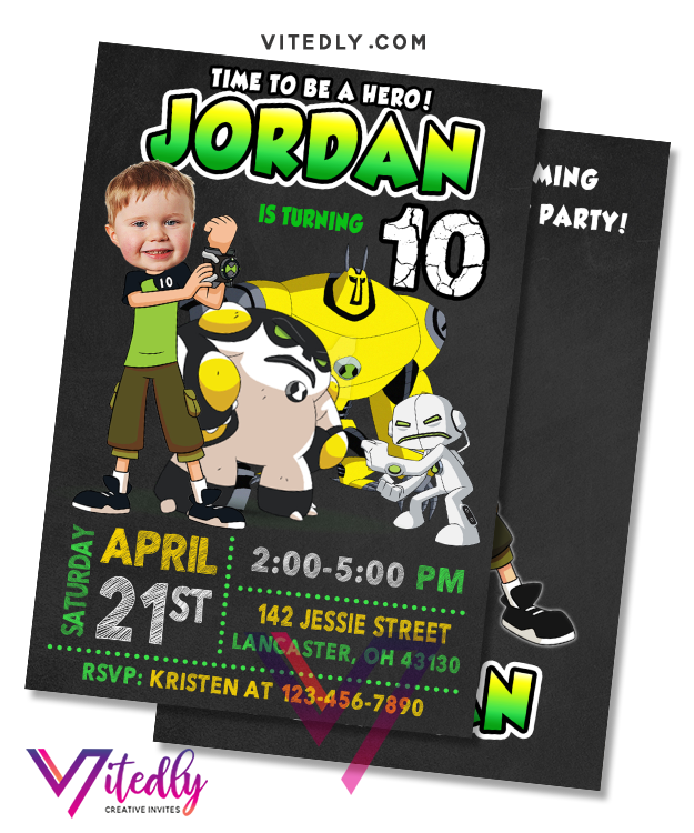 Ben 10 Birthday Invitation with Free Thank You Card, Ben 10 Invitation – Vitedly ben-10-birthday-invitation-with-free-thank-you-card-ben-10-invitation-vitedly