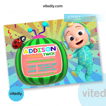 Cocomelon Birthday Invitation with FREE Thank you card!