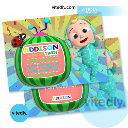 Cocomelon Birthday Invitation with FREE Thank you card!