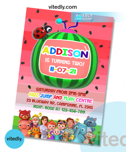 Cocomelon Birthday Invitation with Free Thank You Card | Cocomelon Invitation