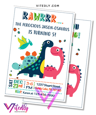 Dinosaur Invitation, Dinosaur Birthday Invitation