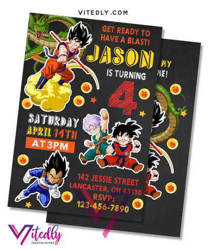 Dragon Ball Z Birthday Invitation with Free Thank You Card, Dragon Ball Z Invitation