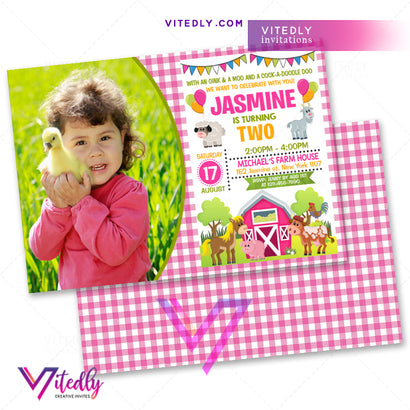 Barnyard Theme Party for girls, Farm Theme party for girls, Farm Themed birthday party for girls, Barnyard invitations with Photo for girls