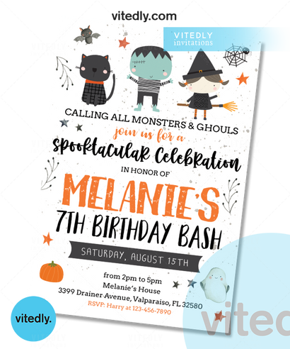 Halloween Birthday Invitation, Trick or Treat Invitation, Halloween Candy Invite, Spooky Party Invitation