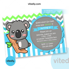 Koala Bear Birthday Invitation Card | Koala Invitation card