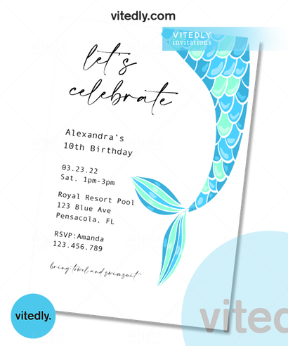 Mermaid Theme Birthday Invitation | Mermaid Theme Invite