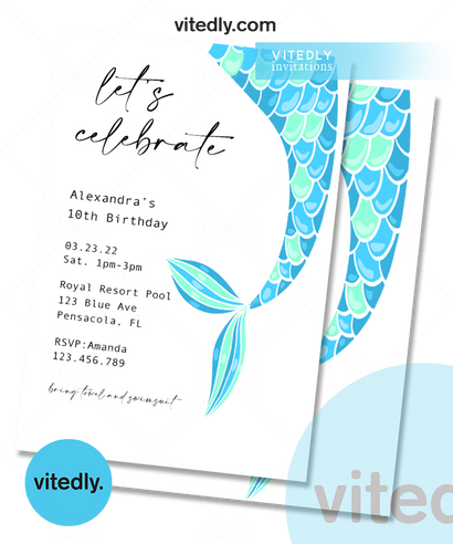 Mermaid Theme Birthday Invitation | Mermaid Theme Invite