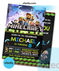 Minecraft Party Invitation, Minecraft Invite, FREE THANK YOU CARD!
