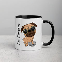 Stay PAW-sitive Pug Mug with Color Inside