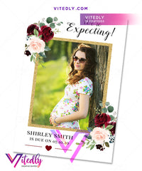 Burgundy Floral Pregnancy Announcement