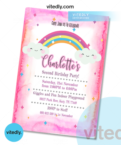 Rainbow Birthday Invitation with FREE Thank You Card