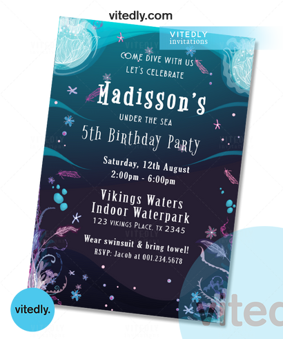 Under the Sea Birthday Invitation with FREE Thank You card | Under the Sea Invitation